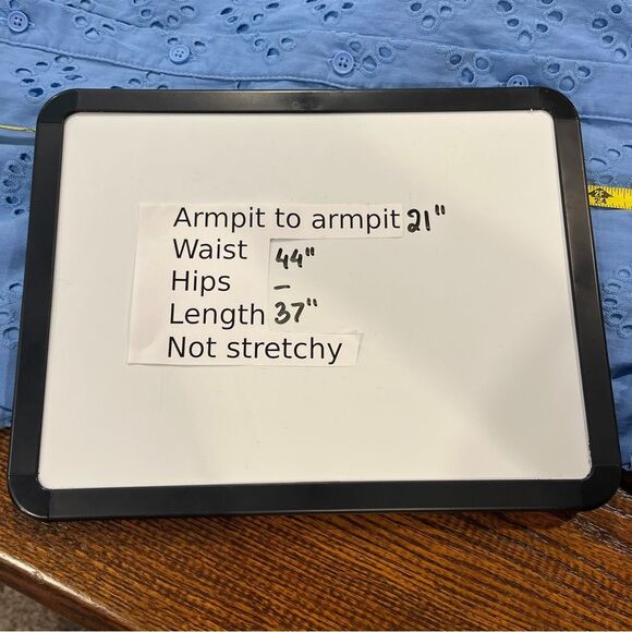 Donna Morgan Blue Eyelet Button-Up short sleeves straight cut dress size 10 - Picture 9 of 13